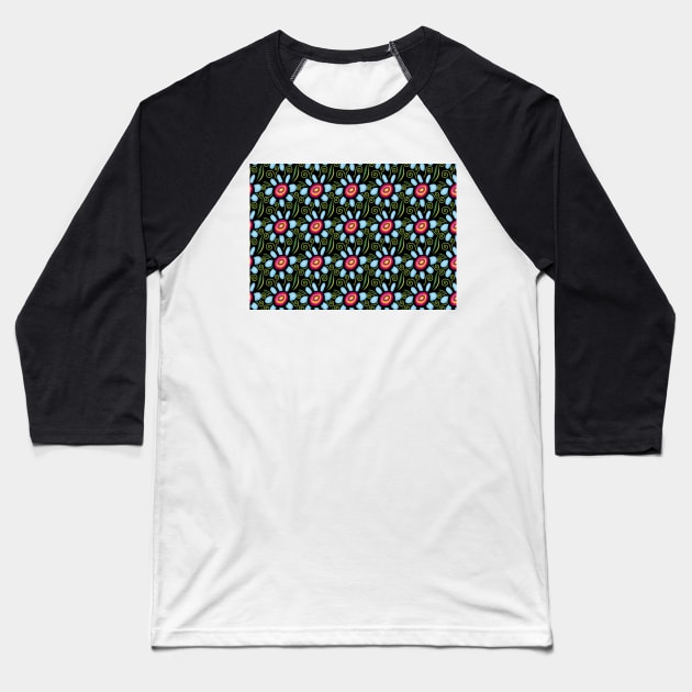 Daisy Flower Pattern Baseball T-Shirt by GemmasGems